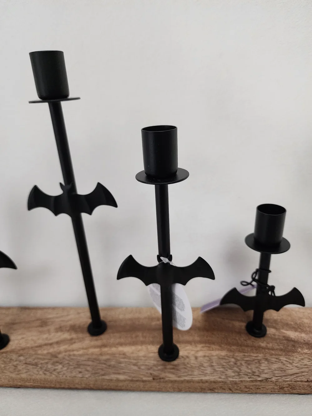 Black Bat Accent Candle Holder on Wood Base - Halloween Decor